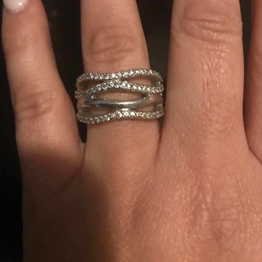 Sterling silver wave ring with CZ. Size 7